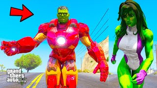 ANGRY STONG RED HULK VS IRON HULK & SHE HULK EPIC BATTLE TO SAVE LIFE OF FRANKLIN IN GTA 5 (MODS) ??