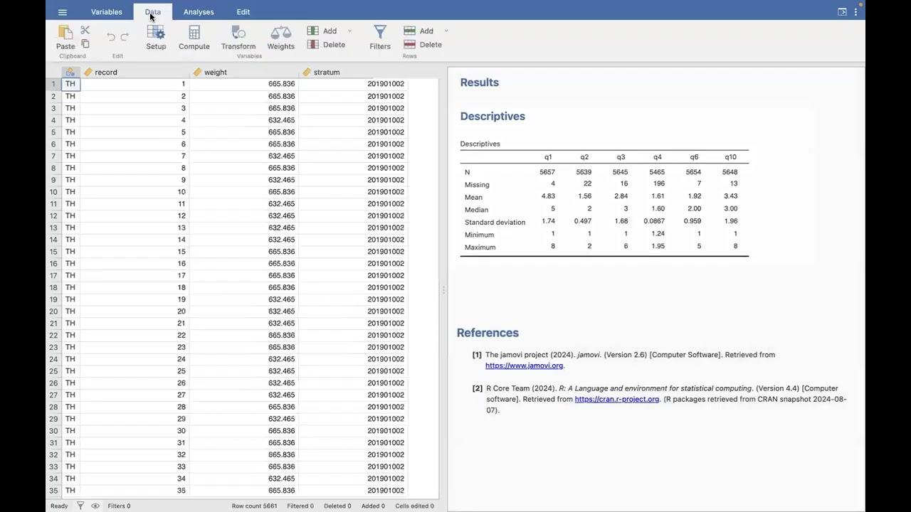 TUTORIAL APLIKASI STATISTIK JAMOVI - MENGELUARKAN (EXCLUDE) DATA YANG MISSING