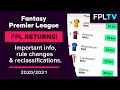 FPL RETURNS! Important Info, Rule Changes & Reclassifications | Fantasy Premier League | 2020/21