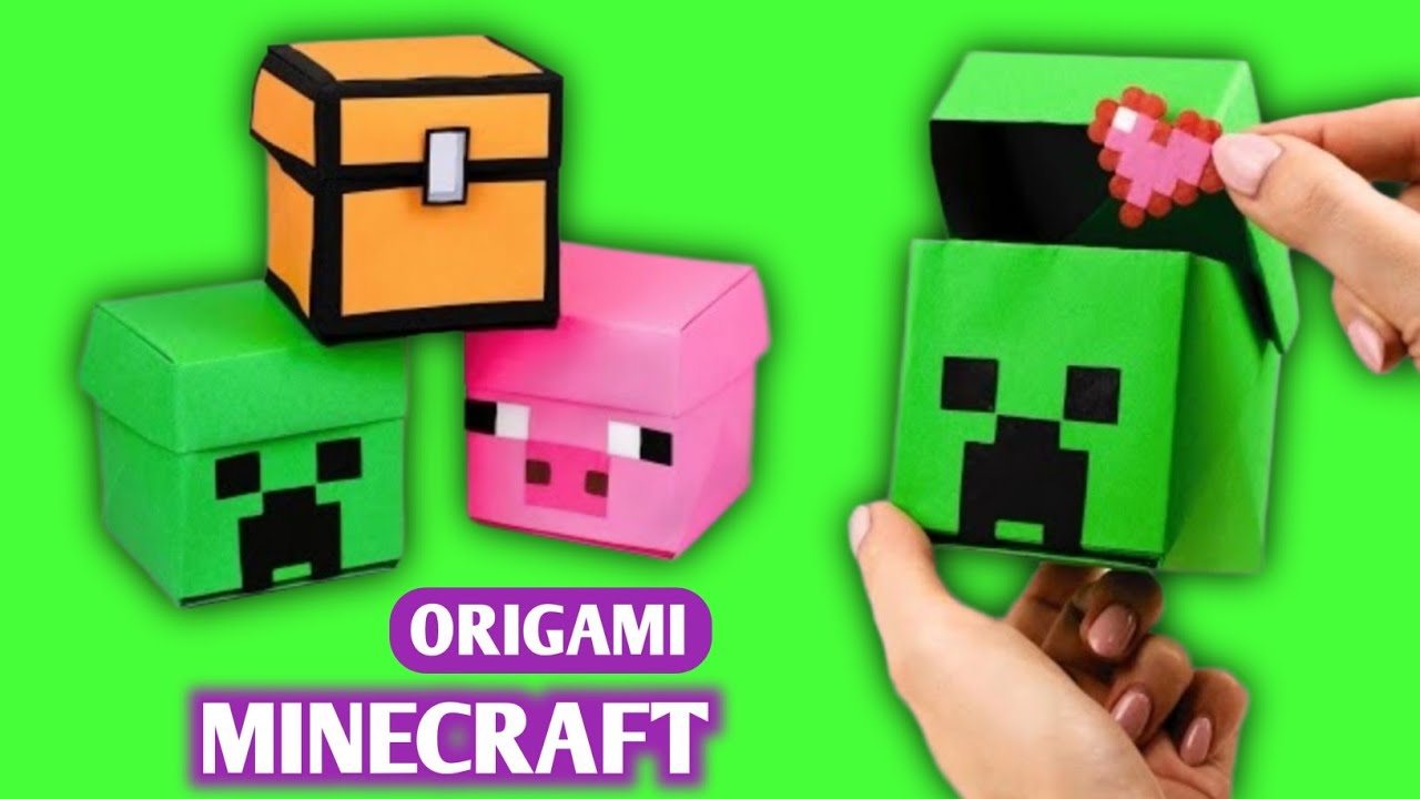 Origami Minecraft Box / Minecraft Creeper chest and paper pig - YouTube