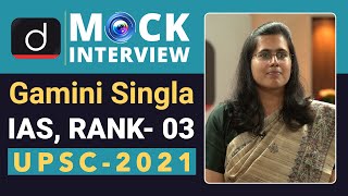 Gamini Singla, Rank03, IAS  UPSC 2021 | English Medium | Mock Interview | Drishti IAS English