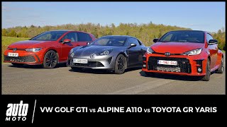Test Toyota Yaris GR vs Alpine A110 vs Volkswagen Golf GTI : match de transmissions