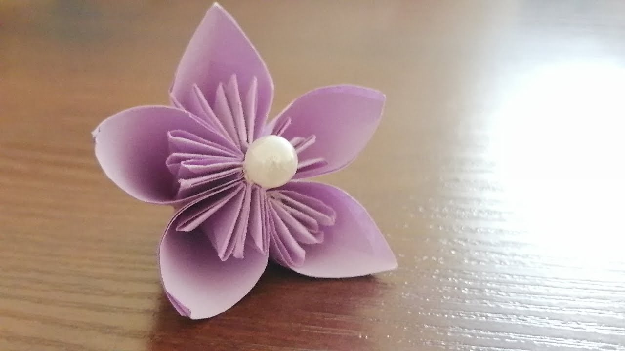 How To Make EASY PAPER ORIGAMI FLOWER WITH PEARL Easy Origami For Beginners Crafts From