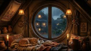 Calm Sleep Music 🌙 Cozy Rain Night with a Sleeping Ginger Cat 🐈🕯️ screenshot 5
