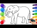 Cute Elephant coloring, painting, drawing for kids let's draw together easy art
