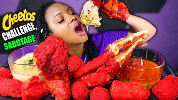 HOT CHEETOS LOBSTER TAILS SEAFOOD BOIL MUKBANG CHALLENGE SABOTAGE ALFREDO CHEESE SAUCE | QUEEN BEAST