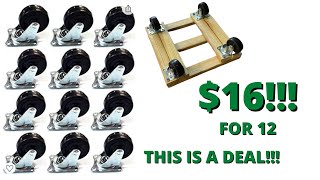 12 Pack 2" Swivel Caster Wheels Rubber Base with Top Plate & Bearing Heavy Duty unboxing/review!!!