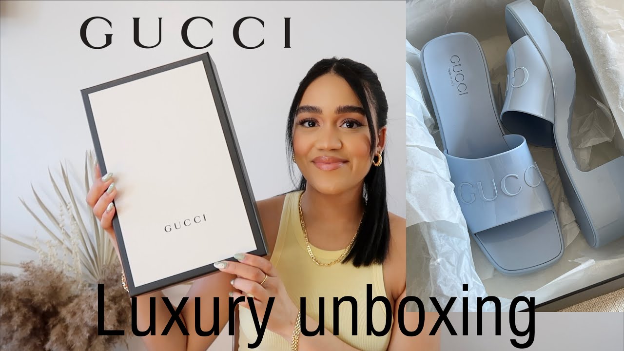 Gucci Rubber Slide Sandal Unboxing and Review!| Luxury Unboxing 2021