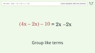 Linear equation with one unknown: Solve 2(2x-5)=3x+x-2x step-by-step solution