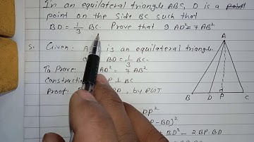 In an equilateral triangle ABC, D is a point on the side of BC such that BD = 1/3 BC. Prove that ..