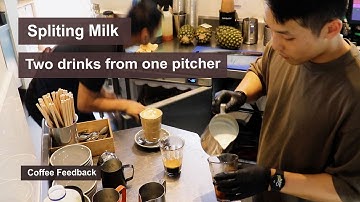 Splitting Milk in Two Drinks from One Pitcher, Pouring 2 Coffees