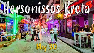 Hersonissos Crete, late night walk 4k, Chersonissos Kreta, Greece 2024