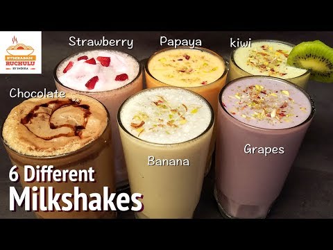 6 Types of Milkshakes | Milkshake Recipe | Strawberry | Chocolate | Kiwi | Banana | Grape | Papaya