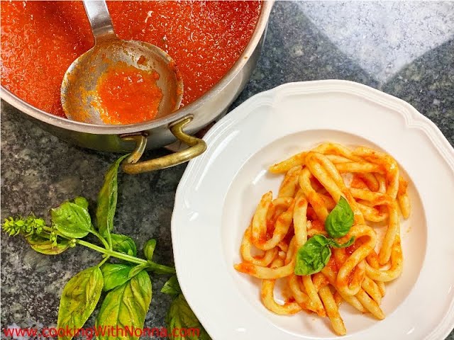Rossella's Cooking with Nonna - Nonna Angela’s Fresh Sicilian Maccarruna with Tomato Sauce