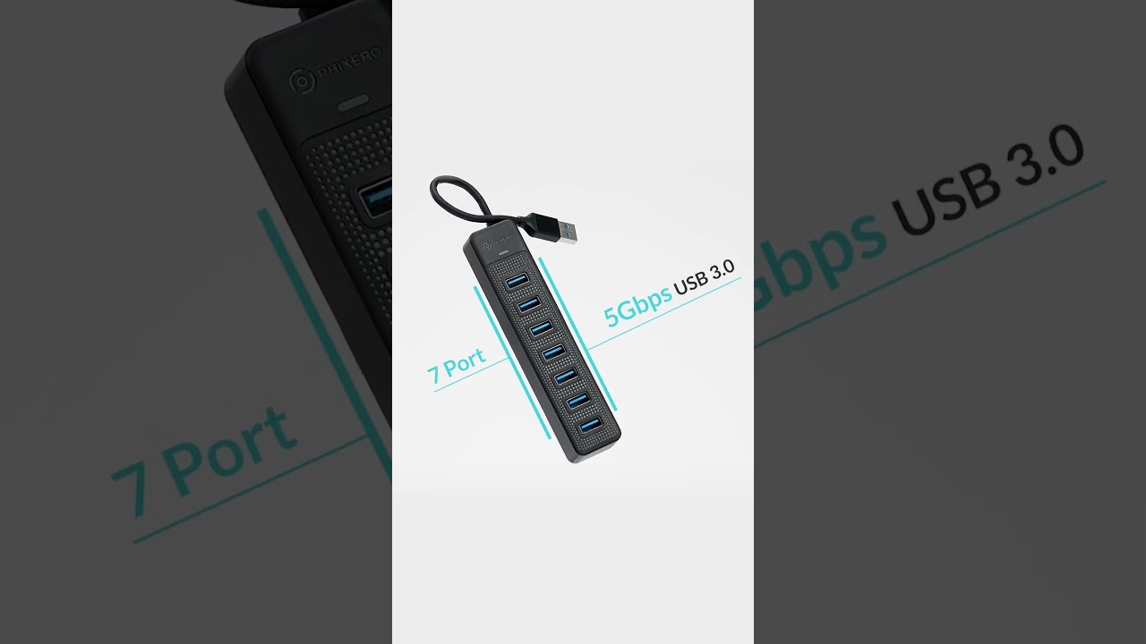 PHIXERO Powerful 7-Port USB 3.0 Hub 3D Animation