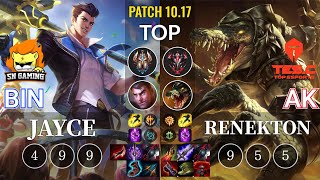 SN Bin Jayce vs TES AK Renekton Top - KR Patch 10.17