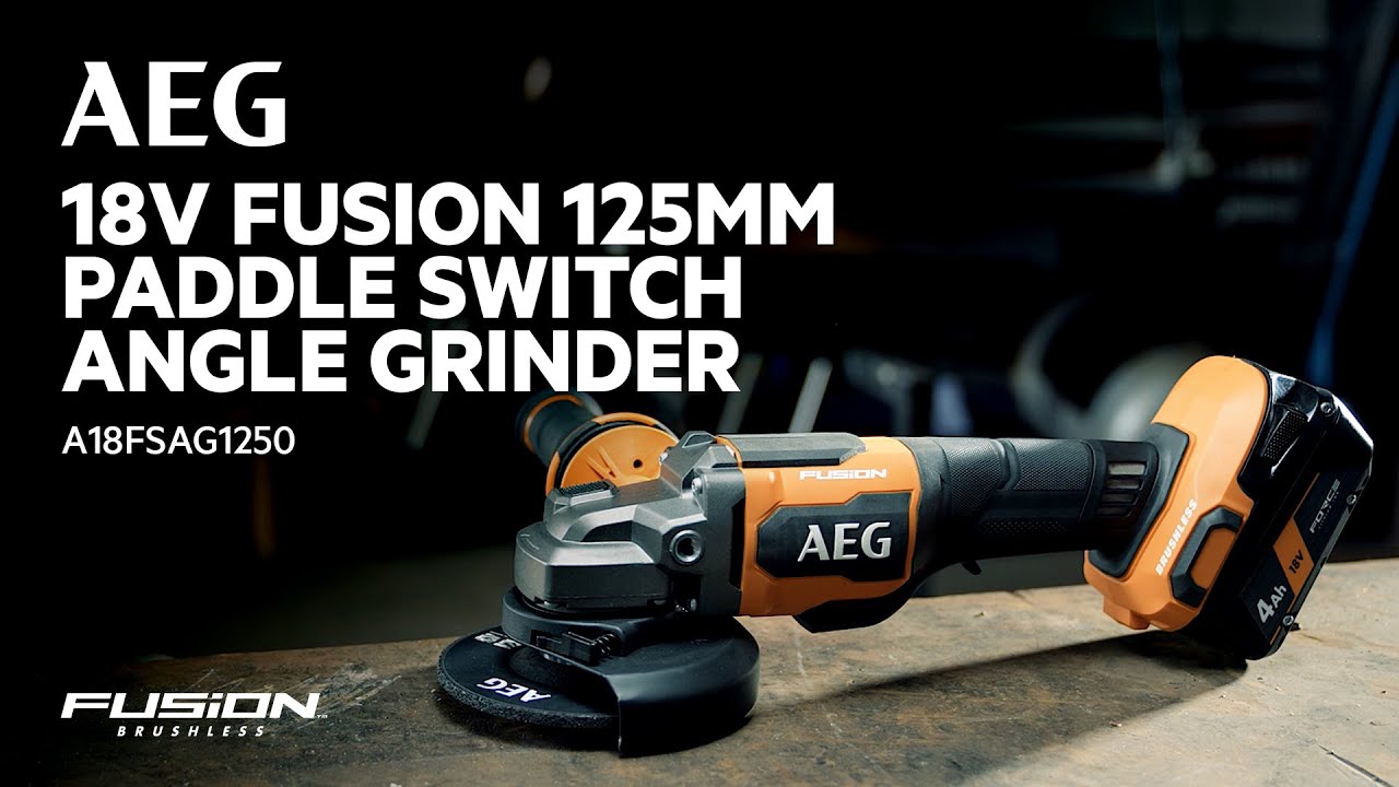 AEG 18V FUSION 125mm Paddle Switch Angle Grinder (A18FSAG1250) in action 