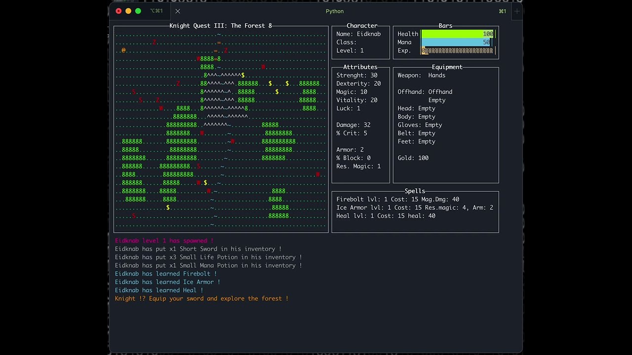 WIP Python Terminal Game: Knight's Quest 3