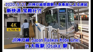 【JR神戸線 遅延 大阪駅 大混雑 4K】珍快速 新快速 宝殿 JR神戸線朝霧駅人身事故  JR Kobe Line Osaka train delay Japan railway 2020/5/21