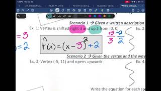 Creating quadratic equations in vertex form from transformations