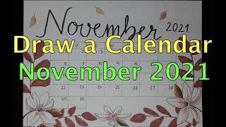 How to draw a calendar November 2021 'Autumn Flowers' Easy Step by Step. #calendar #November #2021