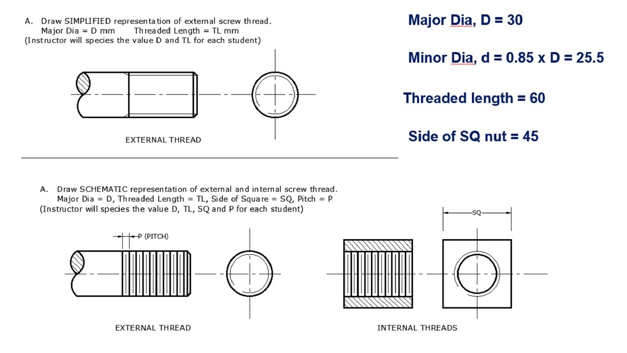 How to draw simplified and schematic representation of screw threads