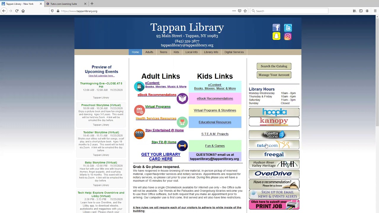 at the Tappan Library YouTube
