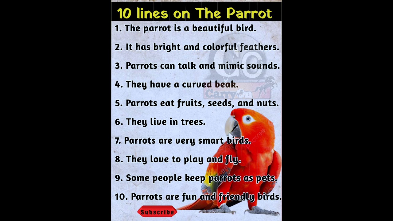 10 lines on The Parrot | Essay on the Parrot 🦜 | short paragraph on the Parrot 🦜 @CarryOn-360