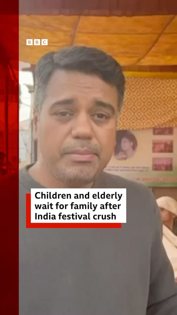 Children and elderly wait for family after dozens killed in Kumbh Mela crush. #India #BBCNews
