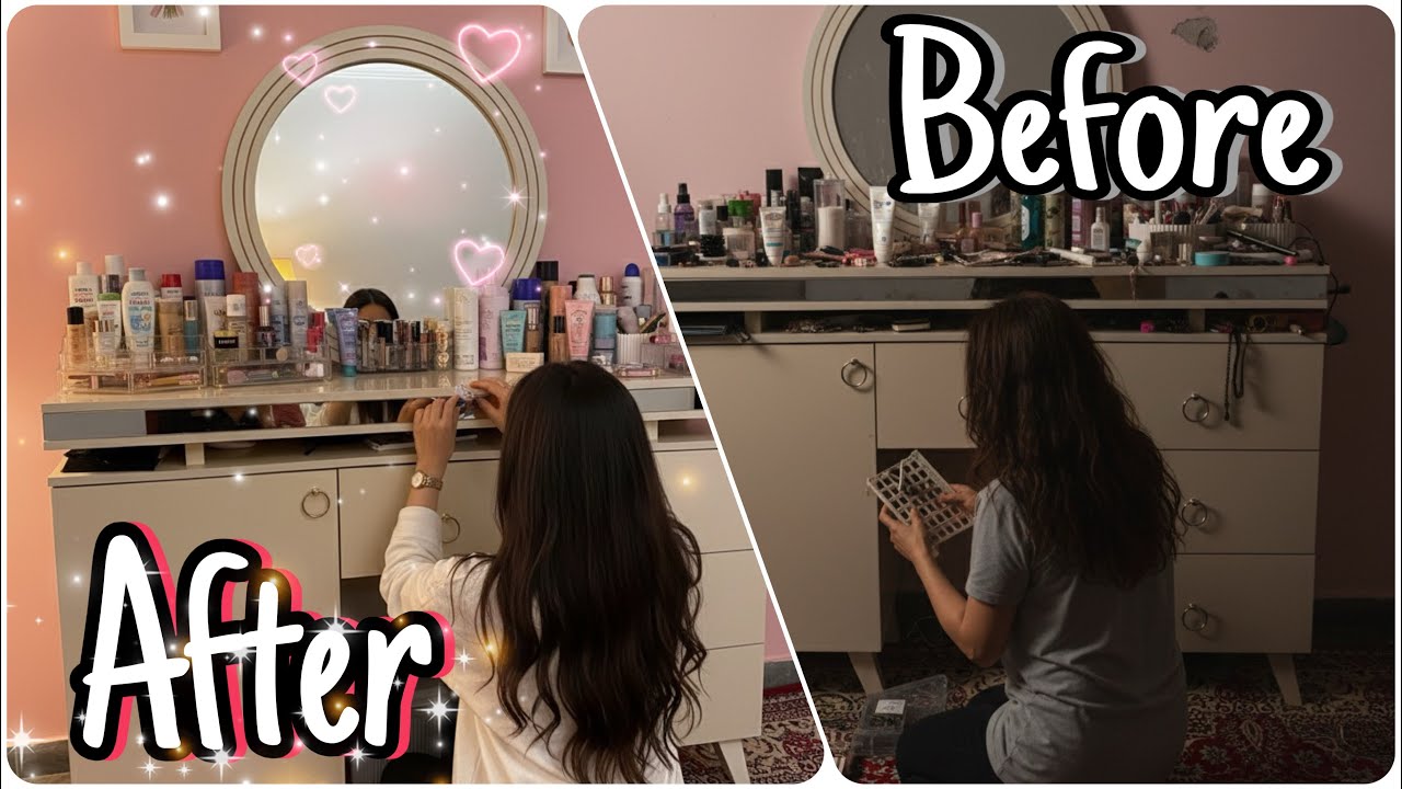 همه آشغال‌ها رو ریختم🤢میز آرایشم دوباره زنده شد🤌🏻ارگنایزر جدید✨