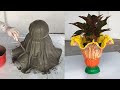 How to make potted plants from cement and used cloth / Craft ideas from cement