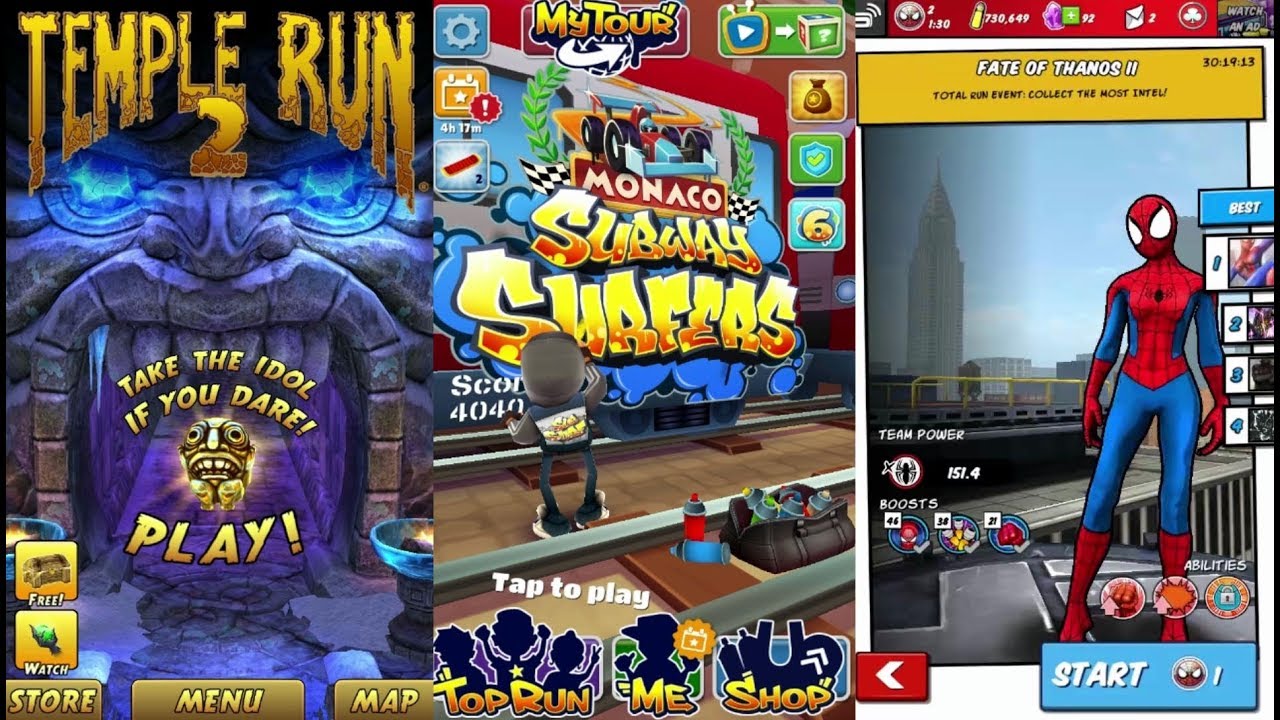 Temple Run 2 Frozen Shadows Vs Subway Surfers Monaco Vs MARVEL Spider ...
