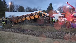 Members of bagpipe band injured after school bus collides with tractor-trailer in Lackawanna County