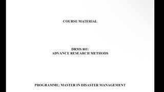 DRMS 801 -Advanced Research Methodology. Module 1 