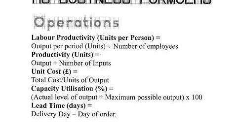 AQA Business Studies Unit 4 Operations formulas