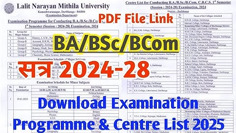Download Lnmu BA/BSc/BCom 1st Semester Exam Program & Center List 2025| Session 2024-28 | #lnmuinfo