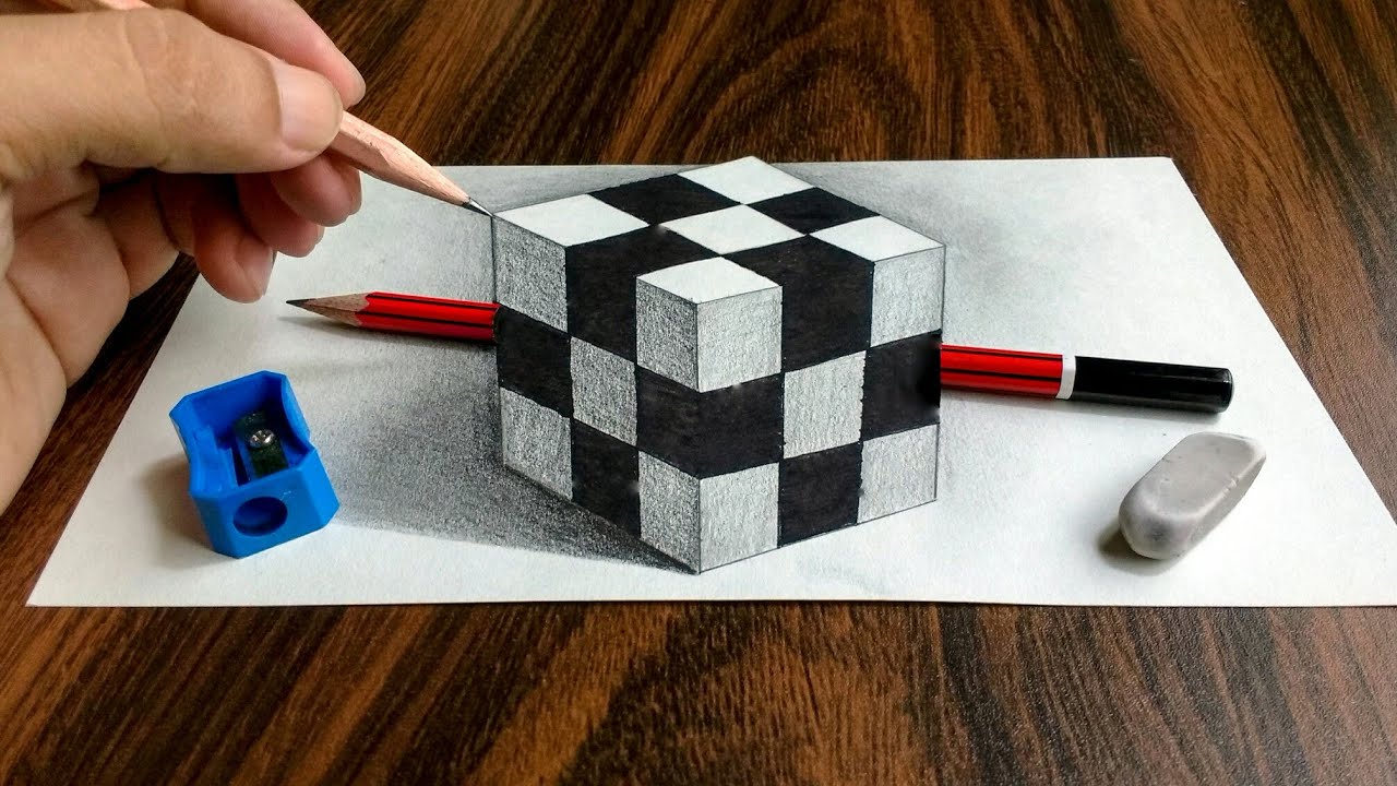 3D Trick Art on Paper Realistic Cube - YouTube