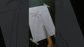 Land scape drawing with charcoal pencil ?1k+ views #youtubeshorts #drawing #landscape