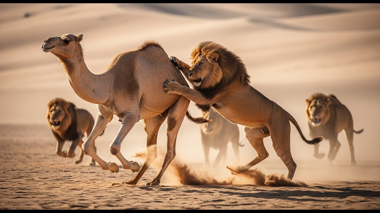 Shocking Lions vs Camel 🦁🐪 | Viral Desert Hunt Drama You’ll Never Forget