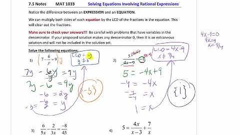 MAT1033 7.5 Solving Rational Equations Part 1 problems 1-4