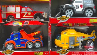 COLECCION DE JUGUETES FAST LANE VEHICULO DE POLICIA CAMION DE RESCATE CON GRUA HELICOPTERO