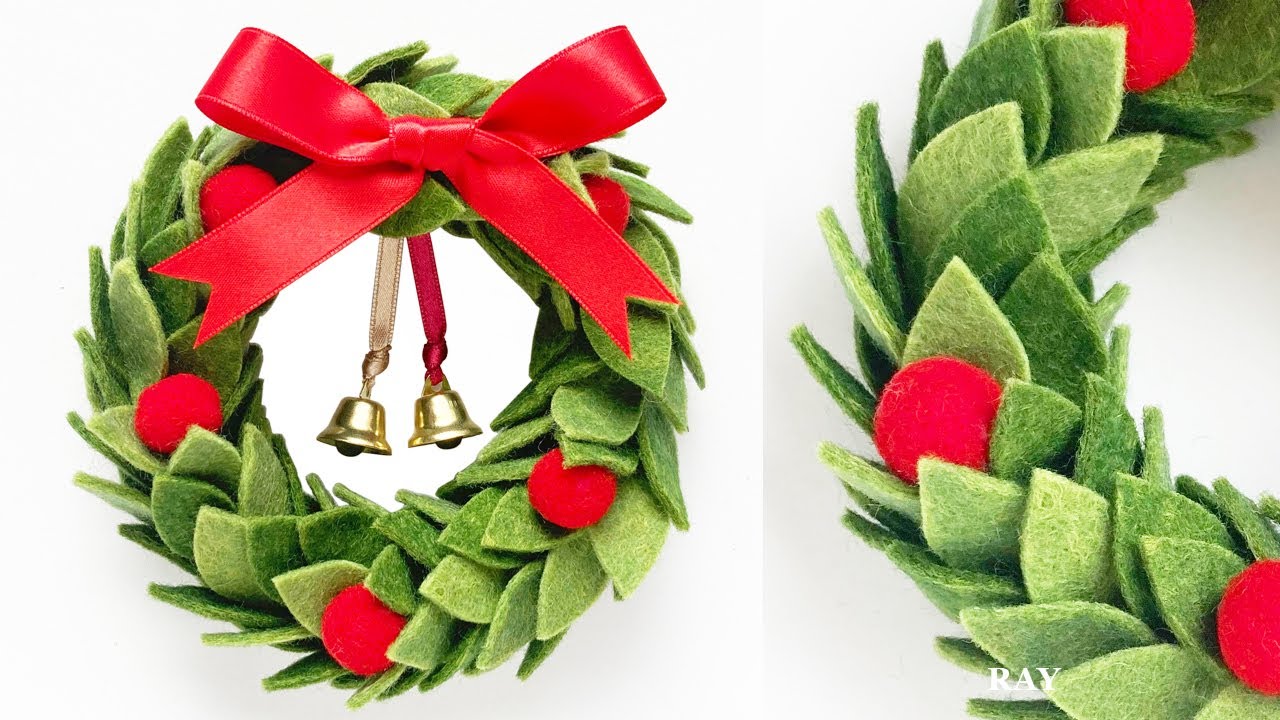 フェルトで作るクリスマスリースの作り方 簡単手作りリース Easy Diy Christmas Wreath Decorations Making Tutorials Ray Handmade 折り紙モンスター