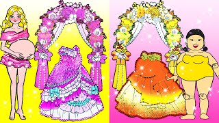 FAT vs THIN Pregnants Bride Dress Up - Tall & Short Barbie's WEDDING Handmade | Woa Doll Spanish