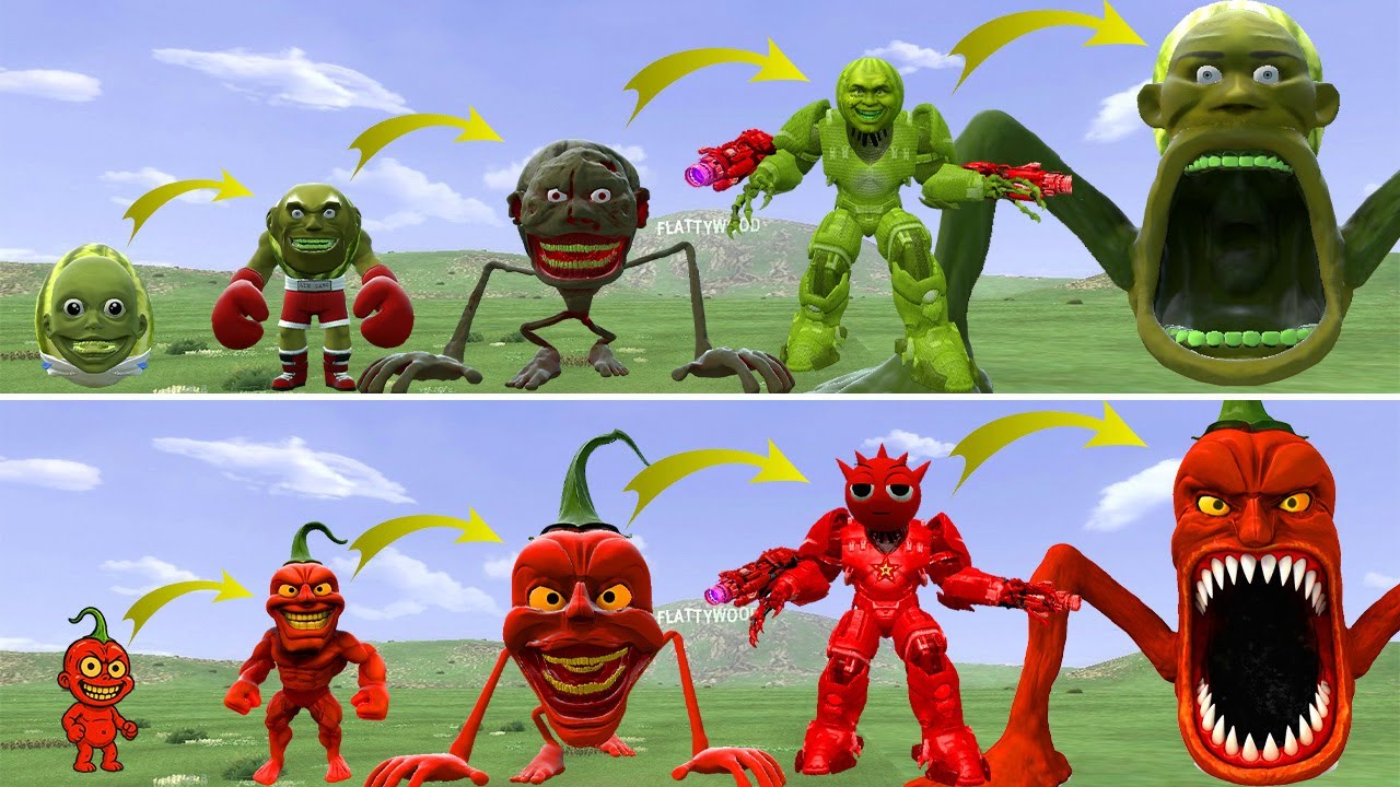 YES YES: ALL THE NEW EVOLUTIONS OF KING LINGANG MELON VS KING PEPPER DINDUN IN GMOD!