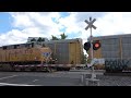 THREE TRAIN'S MEET!!! UP 8527, UP 7710, and AMTK 163 All Meet, 3rd St. Railroad Crossing West Sac CA