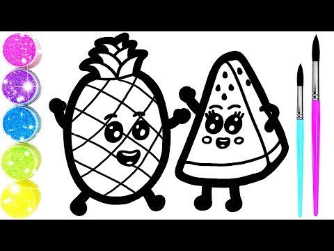 Glitter Fruits coloring and drawing for Kids, Toddlers Knc Knc Кис Кис