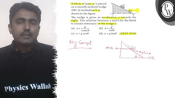 A block of mass m is placed on a smooth inclined wedge A B C of inclination θ as shown in the fig...