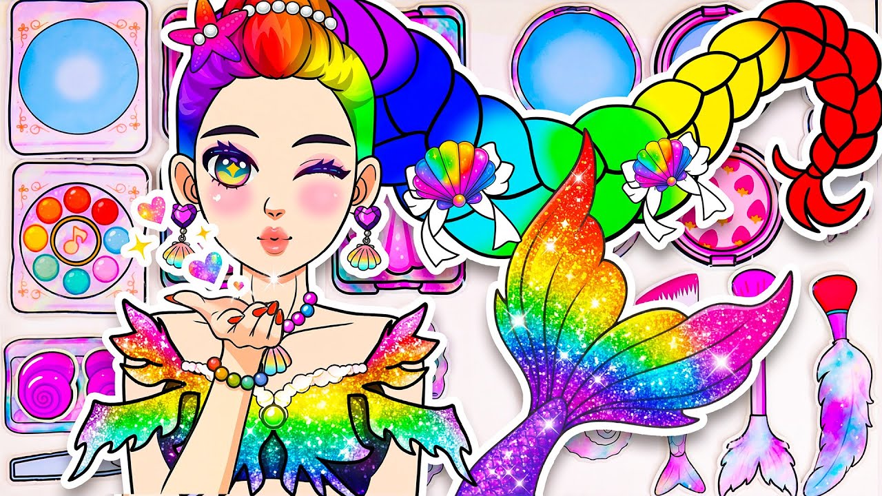 Paper DIY🎀 KPOP DEMON HUNTERS Rumi Mermaid Colorful Hair 💄 Skincare + Makeup Blind Bag Unboxing
