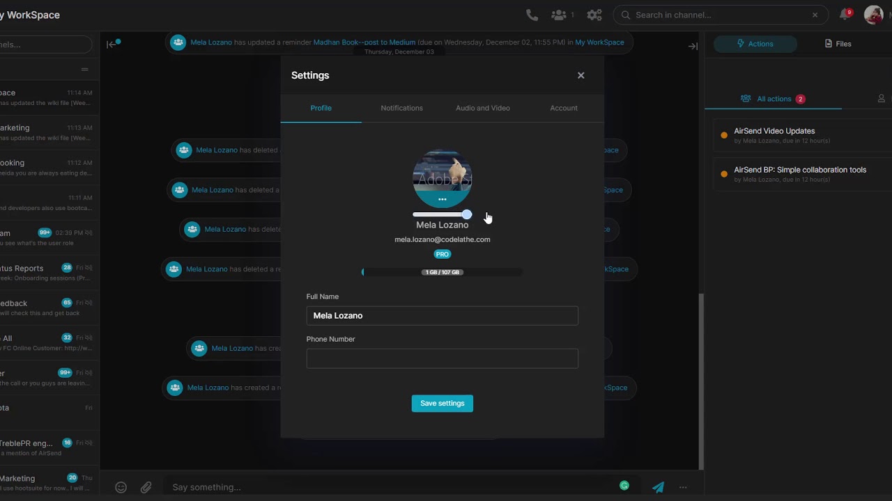 AirSend's New Profile Setting