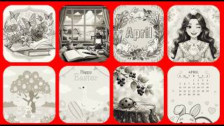 Color by Number April Pictures Collage Spring Books Easter Rabbits Chicks Calendar #coloringbook